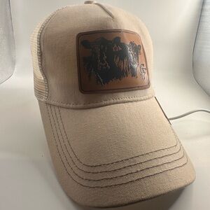 Tan Trucker Hat with Cow Graphic Patch